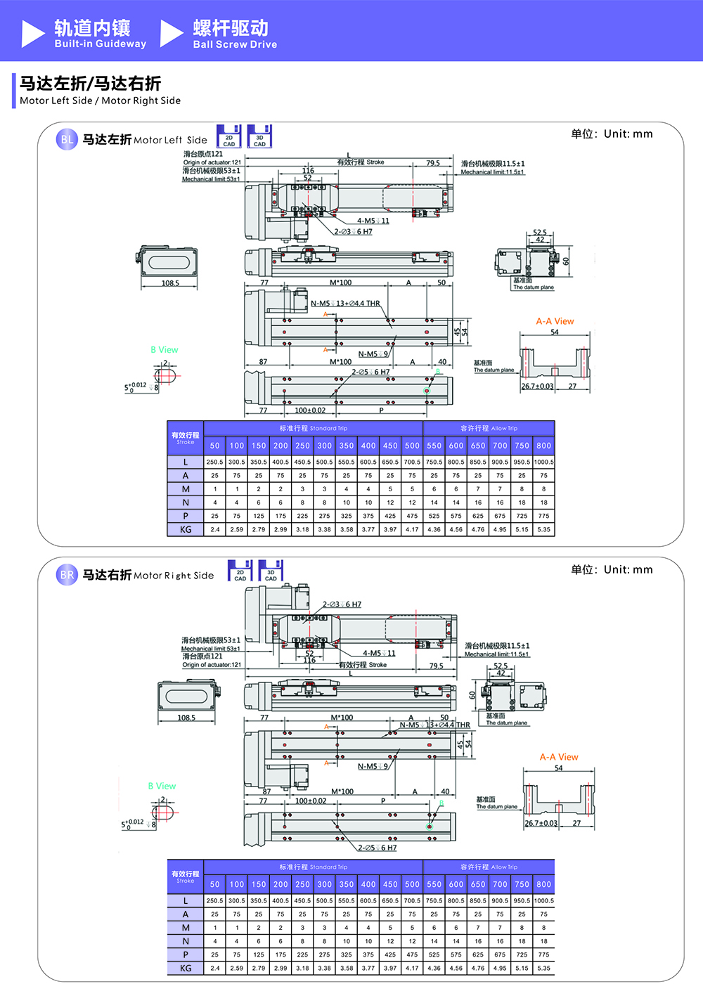 RY50G内嵌式模组马达左折