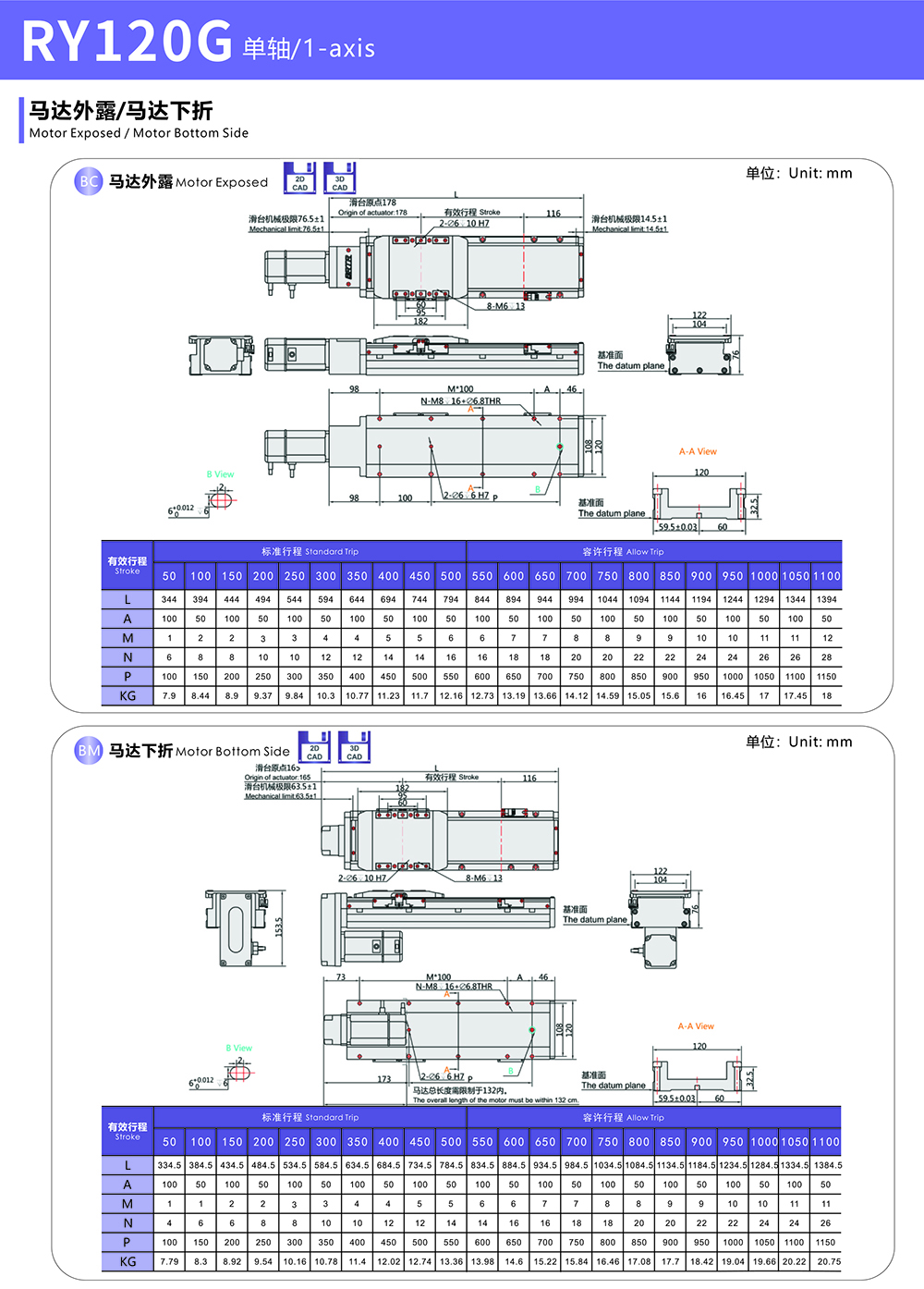 RY120G内嵌式模组马达下折