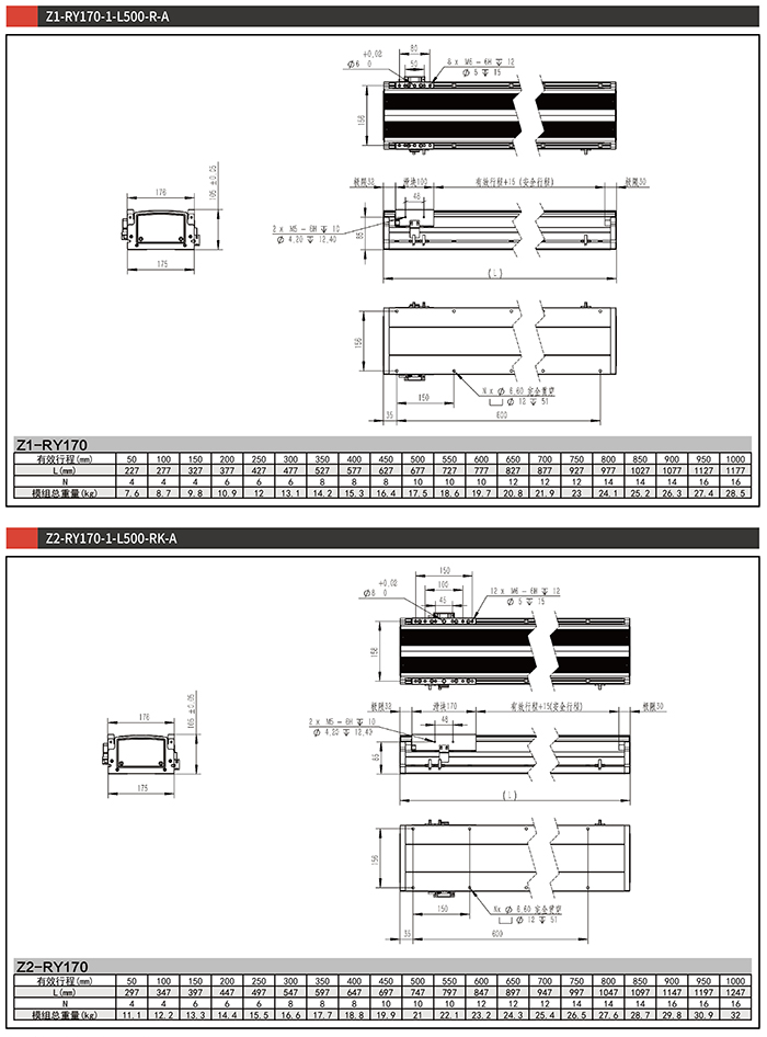 Z4-RY170-1-L500-R-A直线电机模组马达左折