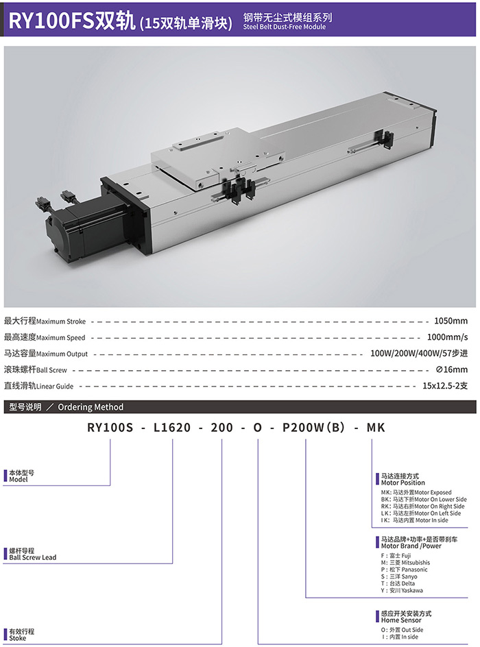 RY100FS双轨 钢带无尘模组